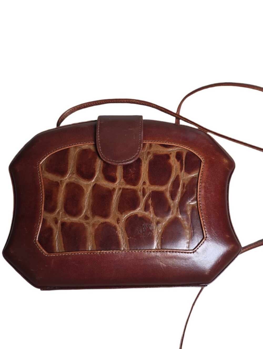Vintage Croc Embossed Bonavi Hard-Sided Accordion Crossbody Purse